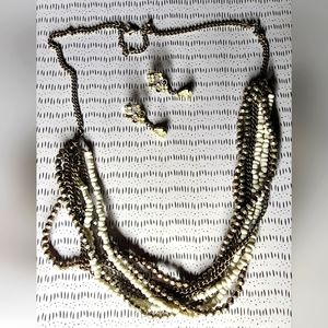 Vintage Enamel and Metal Flower Necklace Matched with Clip on earrings